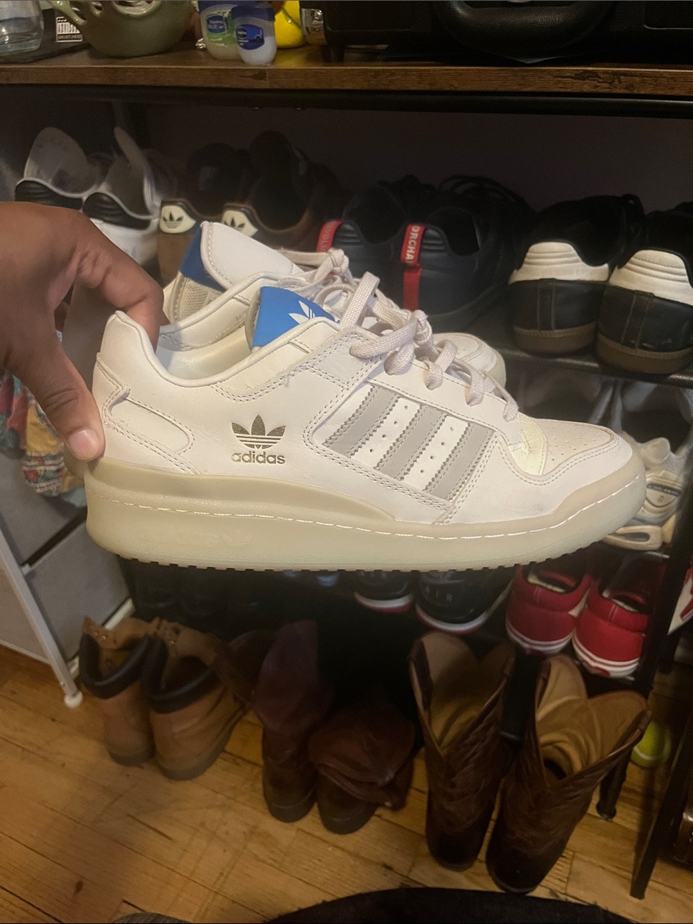 adidas Men’s Cream and Blue Retro Low-Top Sneakers
